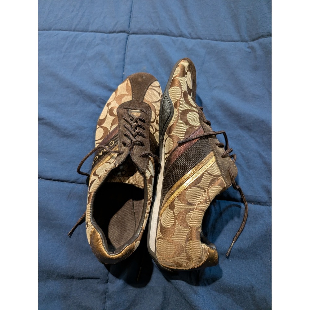 Coach Jayme Signature C Monogram‎ Fashion Sneakers Women's Size 8.5M Brown Gold